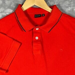 Paul Smith PS Mens Red Pique Cotton Short Sleeve Polo Shirt Tipped Collar Size M